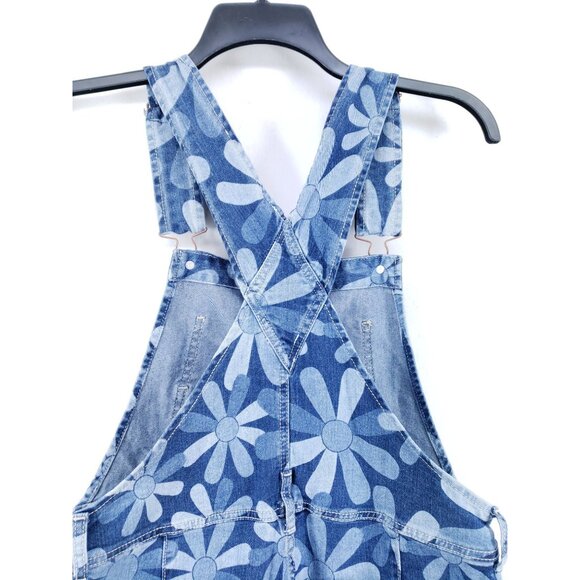 No Boundaries Denim Floral Print Shortalls With Buckle Straps Juniors Medium - Picture 3 of 11